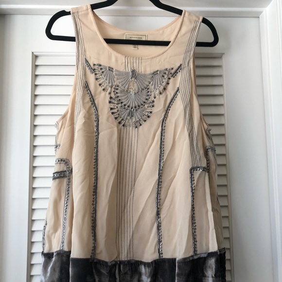Anthropologie Tops - Anthropologie blush/nude and silver beaded blouse